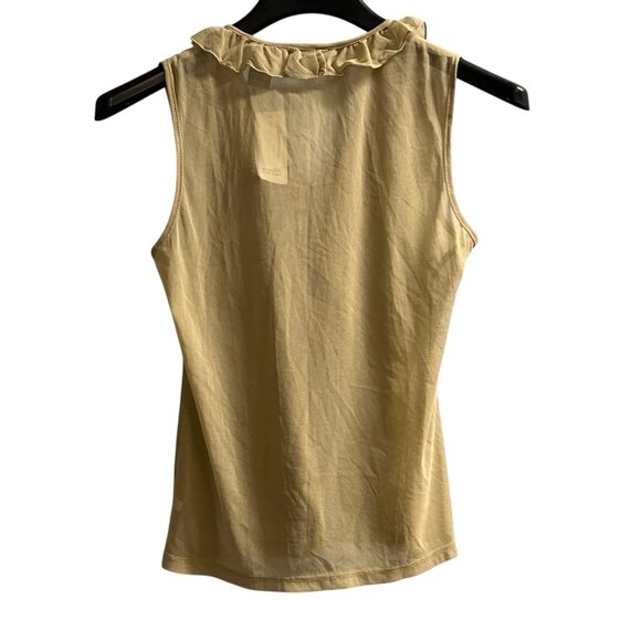 Vintage‎ New York & Company Top Womens M Tan Sheer Ruffle Front Tank Whimsigoth - Picture 2 of 8